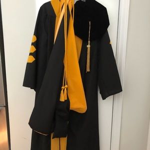 Herff Jones Graduation Cap, Gown, and hood. Doctorate Degree yellow/gold.
